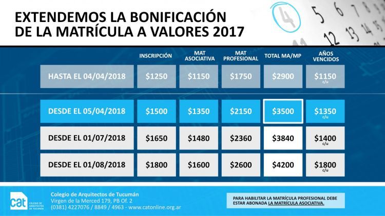 Vencimiento de matrícula 2018 bonificada MATRICULA_BONIFICADA