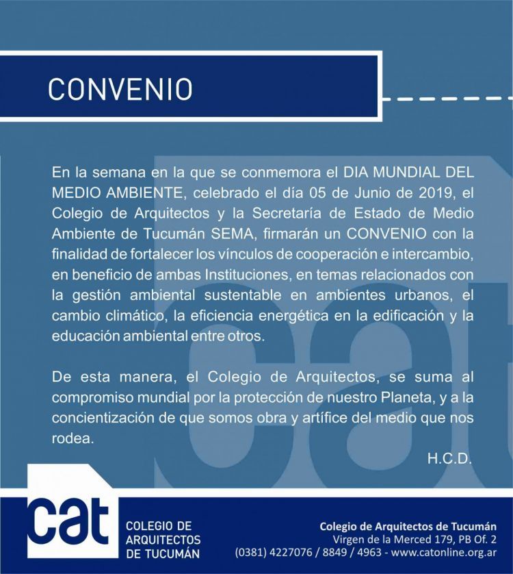 Convenio con Secretaría de Estado de Medio Ambiente de Tucumán CONVENIO