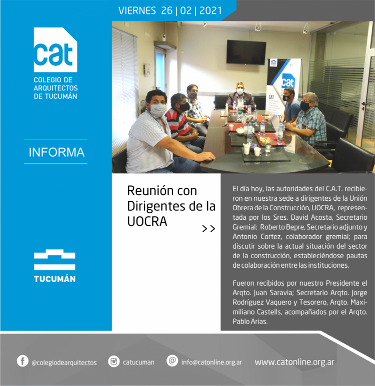 CAT Informa: Reunión Institucional con dirigentes de la UOCRA REUNION_26-02-2021