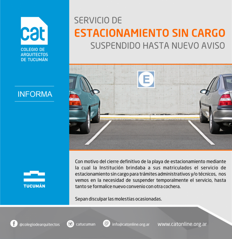Servicio de Estacionamiento sin cargo suspendido ESTACIONAMIENTO